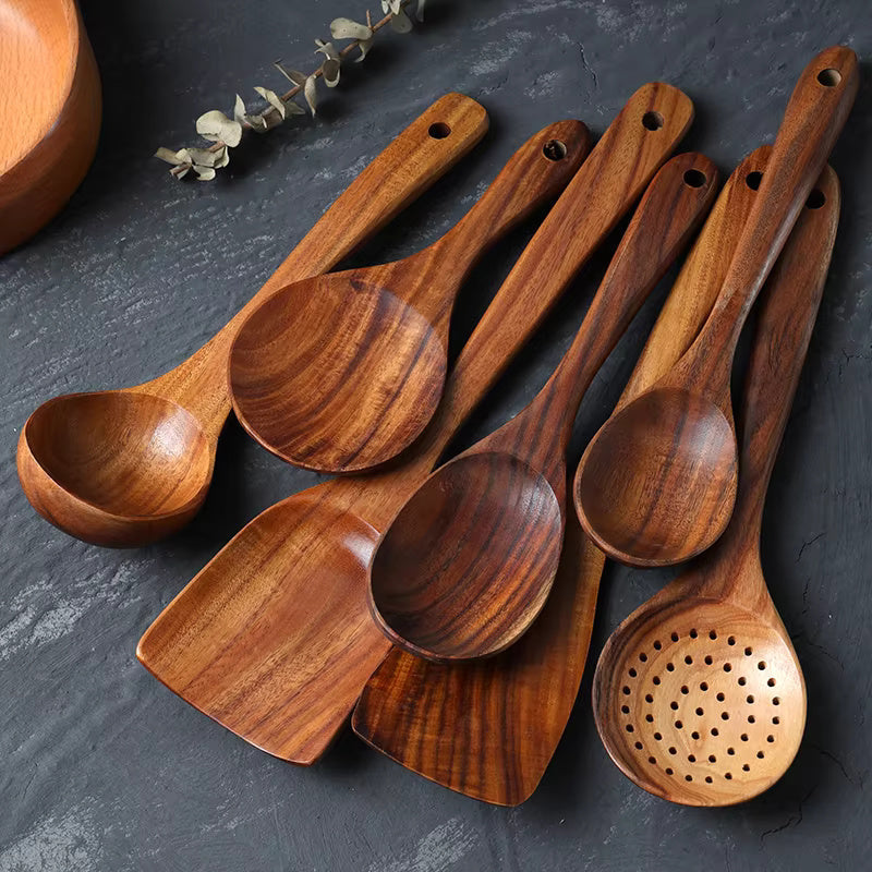 Handmade Teak Wooden Utensil Set | 7-Piece