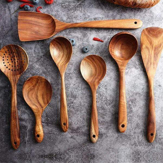 Handmade Teak Wooden Utensil Set | 7-Piece