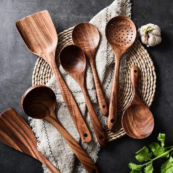 Handmade Teak Wooden Utensil Set | 7-Piece